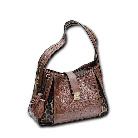 MC Marc Chantal Hobo Croco-Embossed Kayden Brown Shoulder Bag With Tassel Accent - Picture 1 of 9
